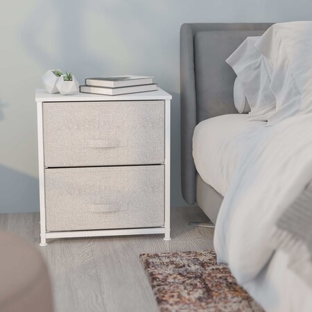 Flash Furniture White/Gray 2 Drawer End Table Storage Organizer WX-5L200-WH-GR-GG